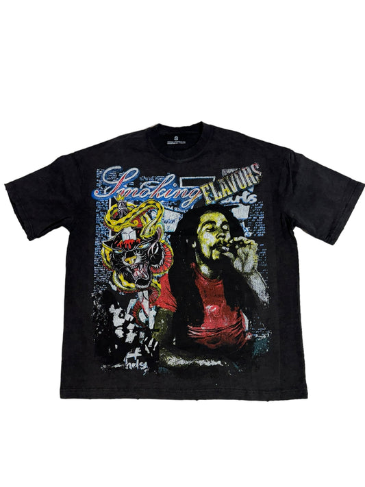 SMOKING FLAVORS BLACK BOB MARLEY T-SHIRT