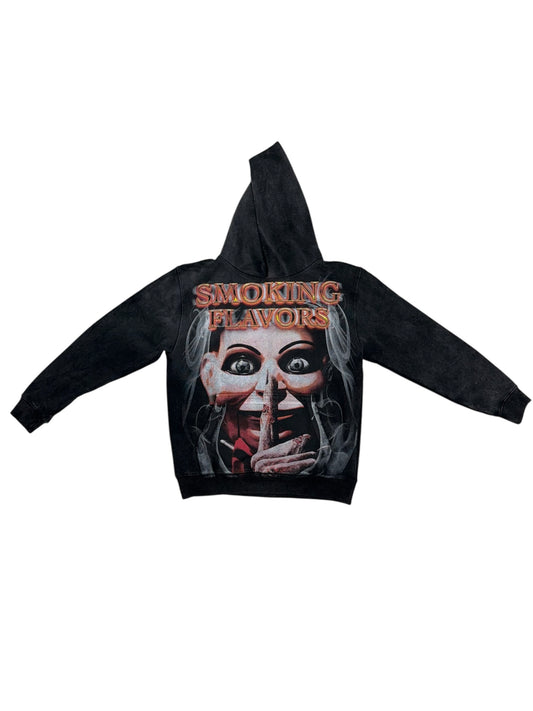 Black Denim Washed “YOU COUGH YOU DIE” Hoodie